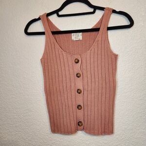 Hippie Rose Pink Ribbed Button-Down scooped neck Tank Top size S